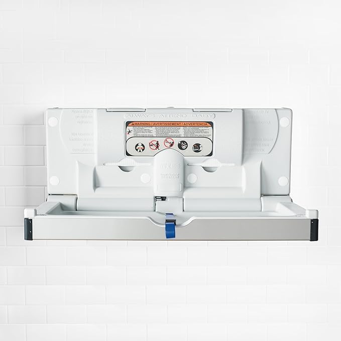 Foundations Stainless Steel Frameless Horizontal Baby Diaper Changing Station, Wall Mounted, Built in Liner Dispenser, Dual Bag Hooks (5410339)