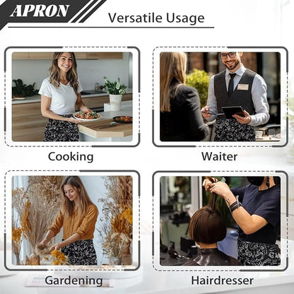 Waist Apron with 3 Pockets Waterproof 13 Inch Short Half Waist Aprons Women Men Server Aprons Waitress Waiter Apron