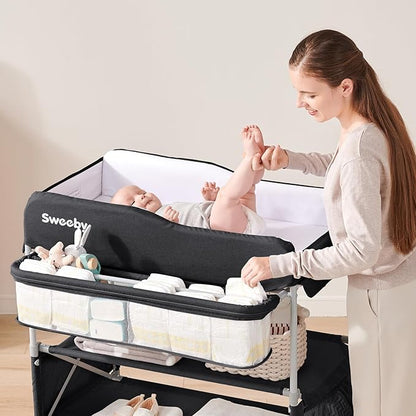 Sweeby Portable Baby Changing Table, Foldable Diaper Changing Station with Waterproof Pad, Mobile Nursery Organizer for Infant & Newborn Essentials, Black