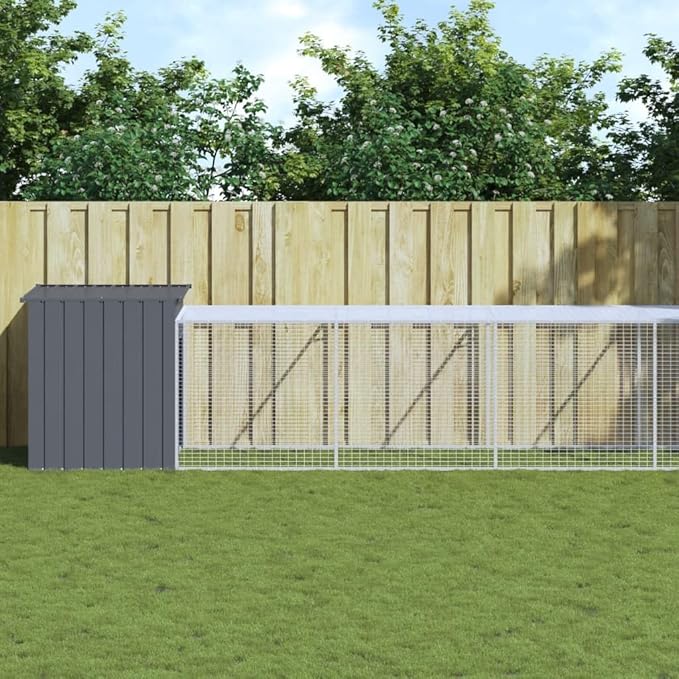 Chicken Cage Galvanized Steel Run 480.7x43.3x43.3 in Anthracite, Lockable Door, Weatherproof Outdoor Coop for Multiple Hens, Modern Matte Frame for Yard Farm