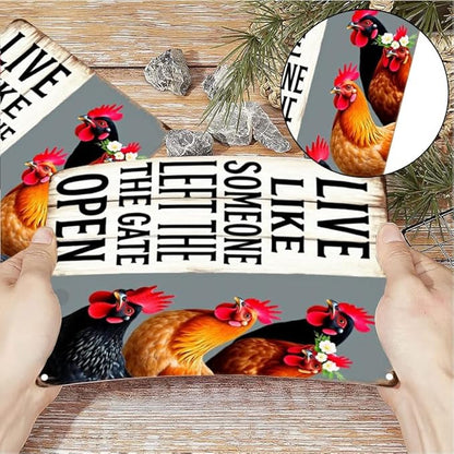 Chiken Gifts Vintage Chicken Decor Sign Live Like Someone Left The Gate Open Tin Sign for Home Chicken Coop Farm Fence Kitchen Bathroom Bedroom Wall Decor 12x16 Inches