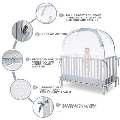 Crib Tent, Crib Net to Keep Baby in, Breathable Pop Up Crib Tent Canopy Keep Baby from Climbing Out (55.2" L x 27.6" W x 51.6" H)