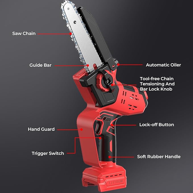 Mini Chainsaw for Milwaukee M18 Battery, Auto-Oiler, 8-Inch and 6-Inch 2-IN-1 Brushless Cordless Pruning Chainsaw, Battery Powered Mini Chainsaw for Wood Cutting, Tree Trimming (only tool)