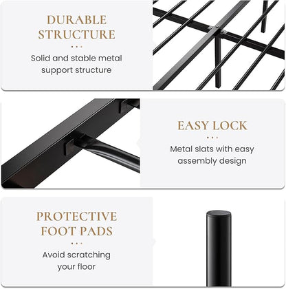 SHA CERLIN 14 Inch Queen Size Metal Bed Frame with Iron-Art Headboard and Footboard,Under Bed Storage Space,Platform Bed with Metal Slats Support,Easy Assembly,Noise Free,No Box Spring Needed,Black
