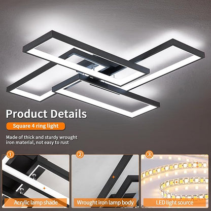 Modern LED Ceiling Lights for Bedroom 26" Dimmable Square Ceiling Lights for
