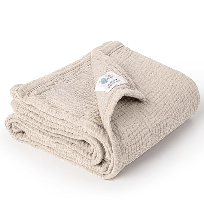 lulumoon Baby Blanket for Newborns: Muslin Swaddle for Receiving Neutral - Crib Quilt for Travel Boy & Girls 30"x40"(Ivory)