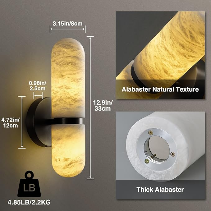 Alabaster Wall Sconces, Modern Bathroom Sconces Lighting, Hallway 2PC