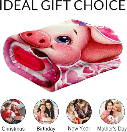 Personalized Girls Blanket for Pig - 50" x 60" Inches Pig Throw Blankets for Teens - Cozy Fuzzy Plush Throw Decor for Couch, Sofa & Travel