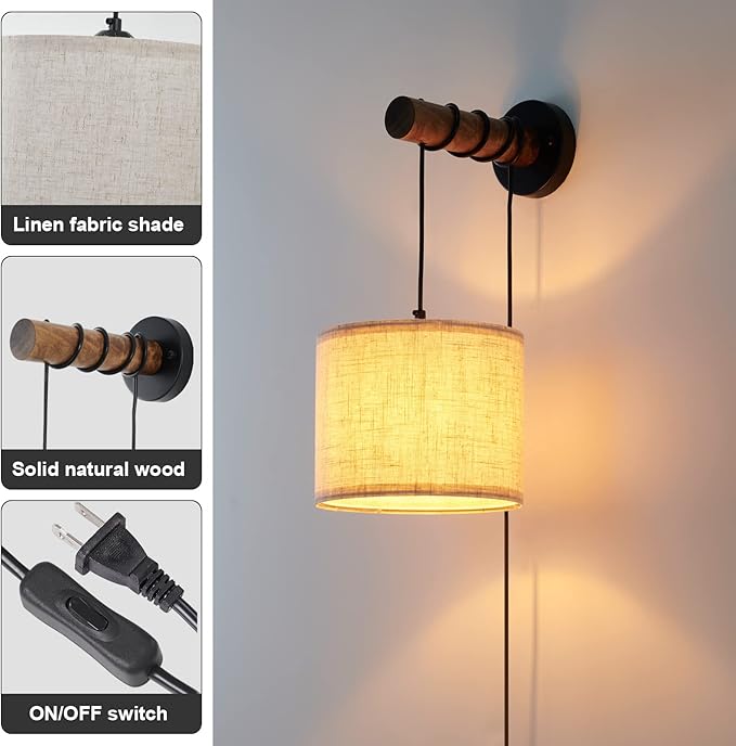 Wall Sconces Set of Two, Plug in Sconces Wall Lighting