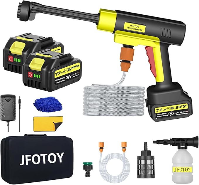Portable Cordless Pressure Washer, 1200 PSI Portable Power Washer Can be Connected Directly to The Tap with 2 Battery, 6 in 1 Nozzle, 33FT Hose, for Car, Fence, Floor, Patio