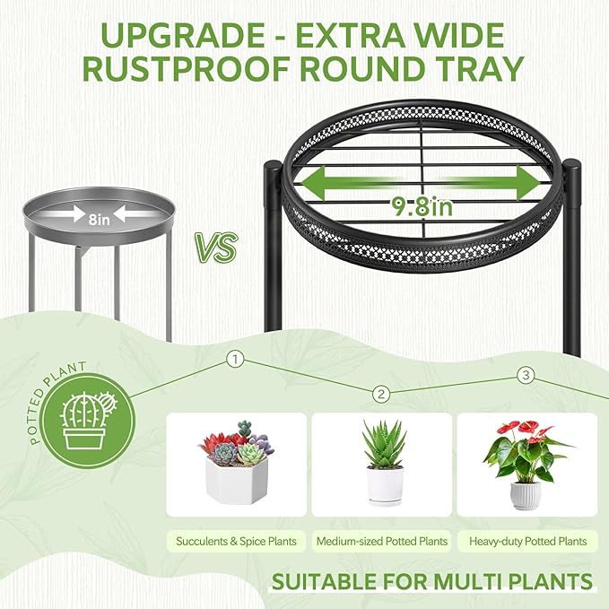 iDavosic.ly 5 Tier Large Plant Stand Indoor with 10-Inch Wide Drainage Tray, Tiered Corner Metal Outdoor Flower Display Holder Shelf, Folding Tall Rack for Patio Porch Balcony, Black Iron Carving