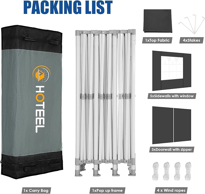 HOTEEL 10x30 Pop up Canopy Tent for Parties, Heavy Duty Easy Setup Tent with 8 Sidewalls, Outdoor Commercial Instant Gazebo for Wedding Event, with Portable Bag & Sand Bags, Black(Hexagonal Frame)