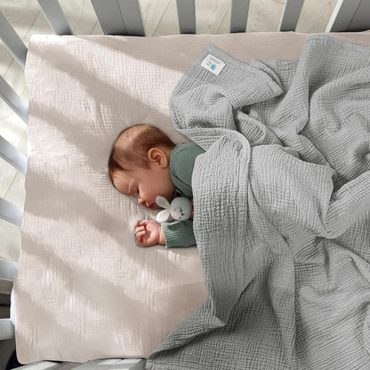 lulumoon Muslin Baby Blanket Quilt - Crib Blanket for Toddlers 47"× 47" Silver Grey
