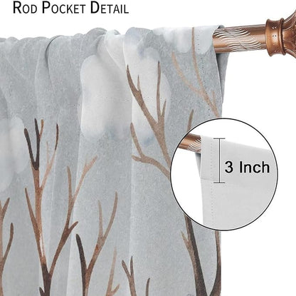 Forest Curtains, Cartoon Woodland Animals Tree Birds Moose Rabbit Mushroom Print Pattern Kids Bedroom Window Treatments Curtains 42x63in, Style-8