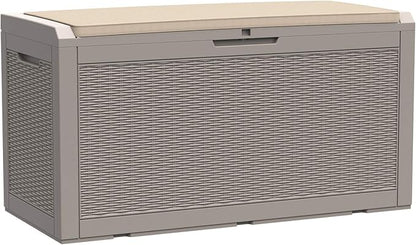 Modern-Depo 100 Gallon Polypropylene PP Deck Box Indoor Outdoor Waterproof Lockable Organization Container & Storage Bin Delivery Box with Cushion, Gray