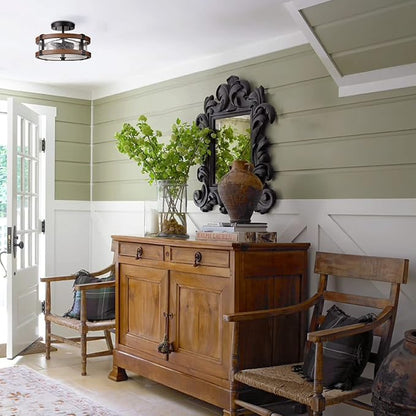 Farmhouse 2-Light Ceiling Light Fixture, Semi Flush Mount Ceiling Light