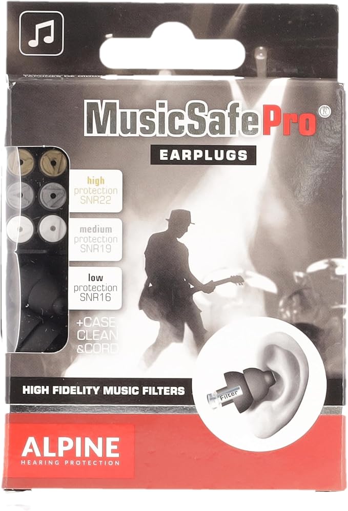 Alpine MusicSafe Pro - High Fidelity Earplugs for Musicians - 3 Interchangeable Premium Filter Sets: 16, 19 & 22 dB - Professional Musician Hearing Protection - Black