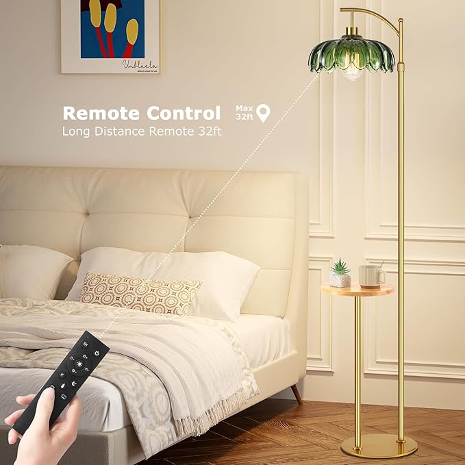 Gold Floor Lamp with Table and Shelves