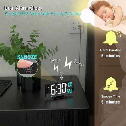 KOSUMOSU Digital Alarm Clock 6.7in Black Clock