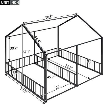 Harper & Bright Designs Metal Twin Size House Platform Bed Frame for Boys Girls Kids Adults Toddler, Two Shared Beds, Black