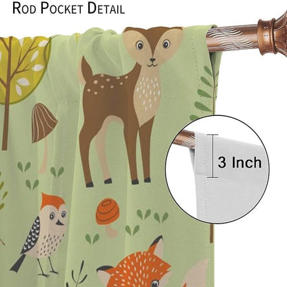Cute Animals Curtains, Fox Bear Cartoon Wild Animals Window Treatments, Rod Pocket Thermal Insulated Drapes 2 Panel Sets for Kids Bedroom Nursery Classroom, 42" W X 45" L【Decor】