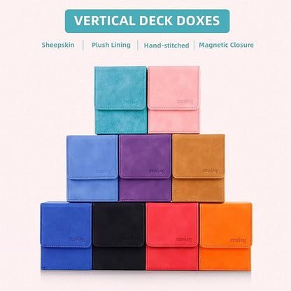 Magic Card Deck Box for MTG Single Deck Card Box fits 100+ TCG Sleeved Cards Soft Leather Card Box Top loading Card Boxes Magic Gift for MTG TCG CCG (Vertical,Cyan)