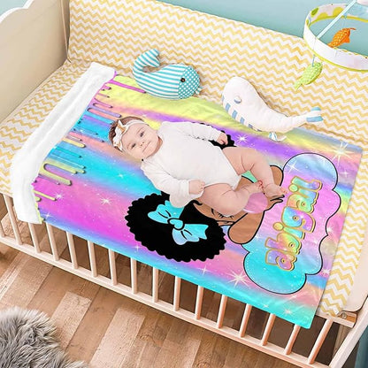 D-Story Personalized Blanket with Name - Custom for Adult, Kids, Baby - Monogrammed Black Girl Blanket - Gifts for Girls Boys
