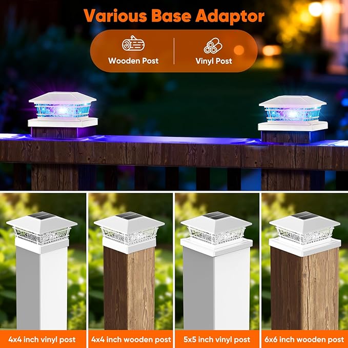 Post Solar Lights with 8 RGB Solid Colors & Color Changing, 8 Pack Deck Post