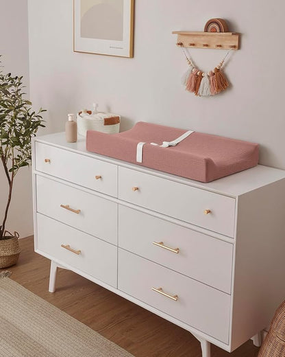 Blissful Diary Muslin Baby Changing Pad with Waterproof Lining Foam, Diaper Changing Table Pad with Cover for Dressers (Dusty Pink, Rectangular)