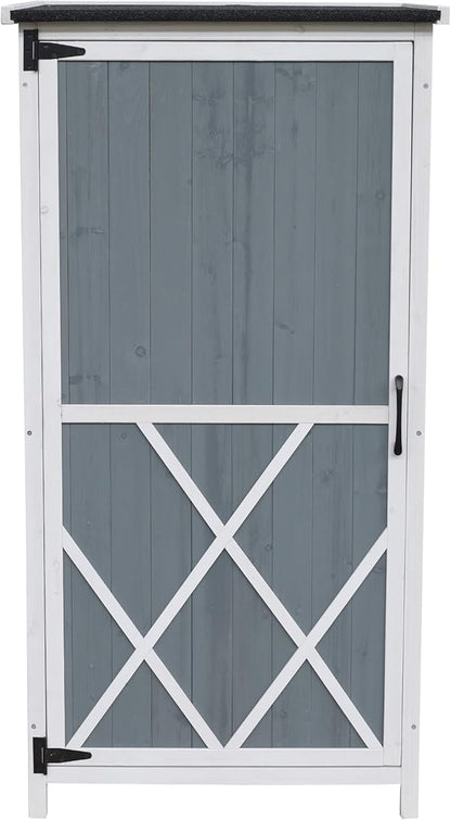 GDFStudio 54" Two-Tone Storage Shed Gray & White Design Outdoor Tool Storage House with Sloped Roof & 5 Customizable Compartments for Garden Patio Backyard, Gray