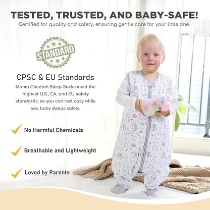 Mama Cheetah Toddler Sleep Sack with Feet, 2.5 TOG Organic Cotton Baby Sleeping Bag with Legs, Winter Baby Wearable Blankets for Early Walker 6-18 Month