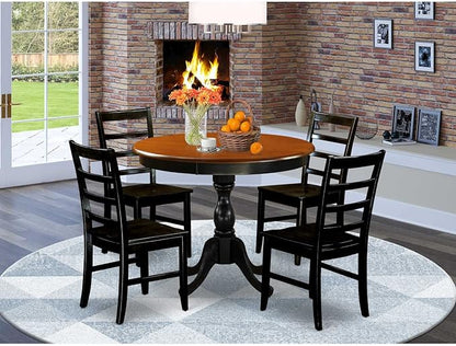 East West Furniture AMPF5-BCH-W 5 Piece Kitchen Table & Chairs Set Includes a Round Dining Room Table with Pedestal and 4 Dining Chairs, 36x36 Inch, Black & Cherry