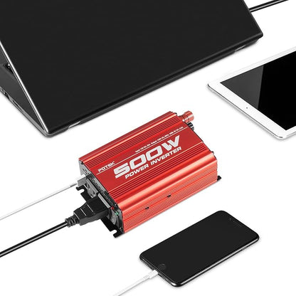 POTEK 500W Car Power Inverter DC 12V to AC 110V with 2AC outlets and 2A USB Port