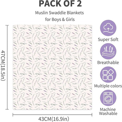 Baby Muslin Swaddle Blankets,2 Pack Receiving Blanket Baby Girl & boy,Large47 x 43 inches,Soft & Skin Friendly Swaddle Blanket Wrap(Florals)