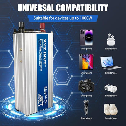 1000W Pure Sine Wave Inverter DC 48V to AC 110V 120V Power Converter 2000W Peak with LED Display for Most Small Power Appliances