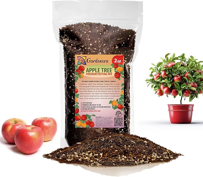Gardenera Premium Apple Potting Soil Mix - Optimal Nutrient-Rich Blend for Thriving and Juicy Apples - 2 Quart