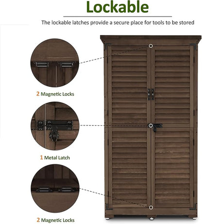 MCombo Outdoor Storage Cabinet, Garden Storage Shed, Outside Vertical Shed with Lockers, Outdoor 63 Inches Wood Tall Cabinet for Yard and Patio 0870 (Brown)