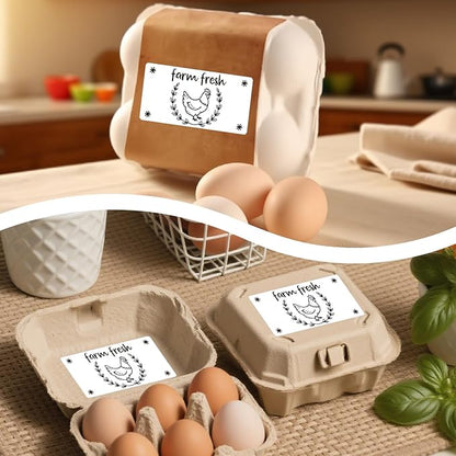 60Pcs 2" x 4" Farm Fresh Egg Carton Sticker Rectangle White Self Adhesive Fresh Egg Labels Cartoon Packaging Stickers Tags for Box Containers Business Farmhouse Market Supplies