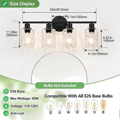 4-Light Bathroom Light Fixtures, Matte Black Vanity Lights