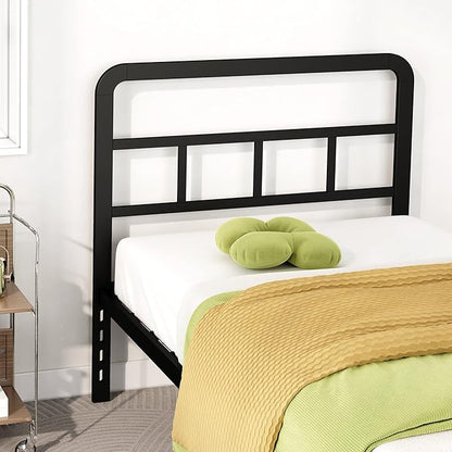 Metal Platform Twin Bed Frames with Headboard, 14 Inch No Box Spring Needed Heavy Duty Steel Slat Mattress Foundation/Easy Assembly/Noise Free/Black