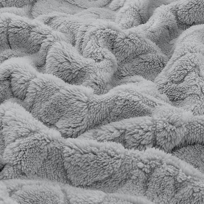CREVENT 30"X40" Cozy Soft Warm Sherpa Baby Blanket for Girls Boys, Newborn Essentials for Infant, Baby Shower Receiving Gift - Grey Heart 75X100cm + Gift Bag with Ribbon