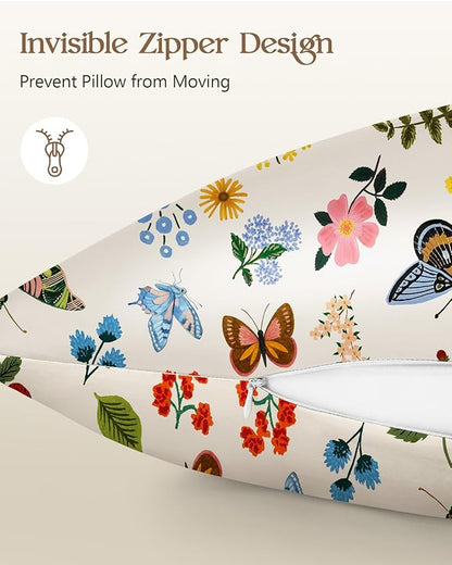 Silk Pillowcase 2 Pack - Pillow Cases 20" x 36" King Size Set of 2 for Hair and Skin Smooth Soft Breathable with Hidden Zipper Cooling Pillow Covers for Sleeping, Butterfly Leaf