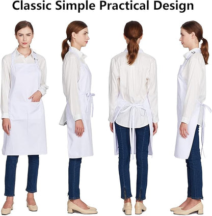 Jubatus 12 Pack 100% Cotton Aprons Bulk with 2 Pockets Cooking Chef Kitchen Adjustable Bib Apron for Women Men, White