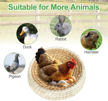 Chicken Nest for Chicken Coop, Handmade Woven Flat Base Straw - 2 Pack 15.5"x15.5"x3.5" Premium Laying Hen Nesting Pads (2 nest)