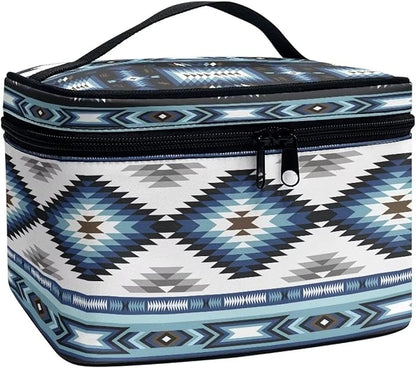 Western Makeup Bags for Woment Tribal Ethnic Tribal Aztec Navajo Portable Cosmetic Travel Bags with Zipper and Carry Handle Large Capacity Toiletry Case Organizer Storage Pouch