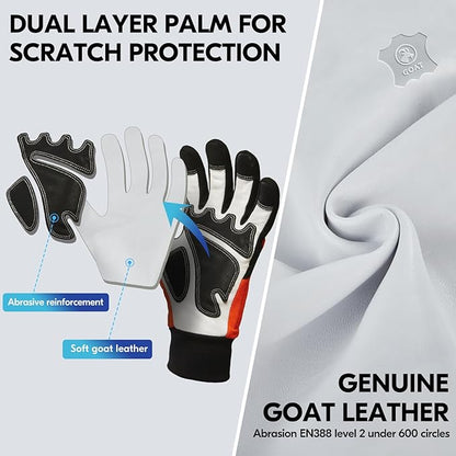 Vgo... 1Pair Chainsaw Gloves, 12-Layer Chainsaw Protection on Left Hand Back,Goat leather Work Gloves, Mechanic Gloves