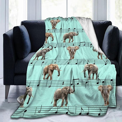 Elephant Blanket Musical Notes Decor Throw Blanket Super Soft Flannel Lightweight Fluffy Plush Fuzzy Fleece Blanket Gifts for Girl Woman Boys Kids Adults Man for Bed Sofa 40"X50"