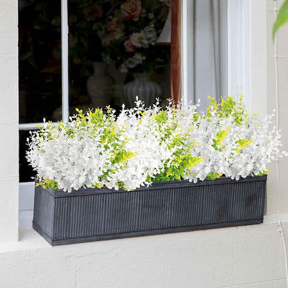 Artificial Fake Outdoor Plants Flowers for Spring Decoration, Faux Plastic Plants Outdoor Flowers UV Resistant Realistic for Home Outside Planter Window Porch Patio Garden(Pure White Eucalyptus)