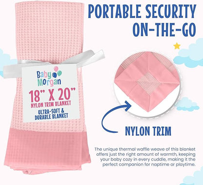 Thermal Waffle Knit Baby Blanket - Soft Breathable Mini Blanket for Newborns and Infants - Toddler Blankey for Strollers, Travel, Naptime, Nursery and More - 18" x 20" (Pink, Nylon Trim)