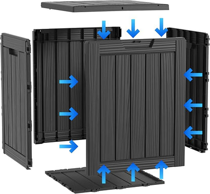 ROJIK Outdoor Storage Housing Deck Box - Waterproof Patio Furniture, Garden Tools, Cushions, Pool Accessories Storage Bench with Lockable Lid and Side Handles (Black, 28 Gal)